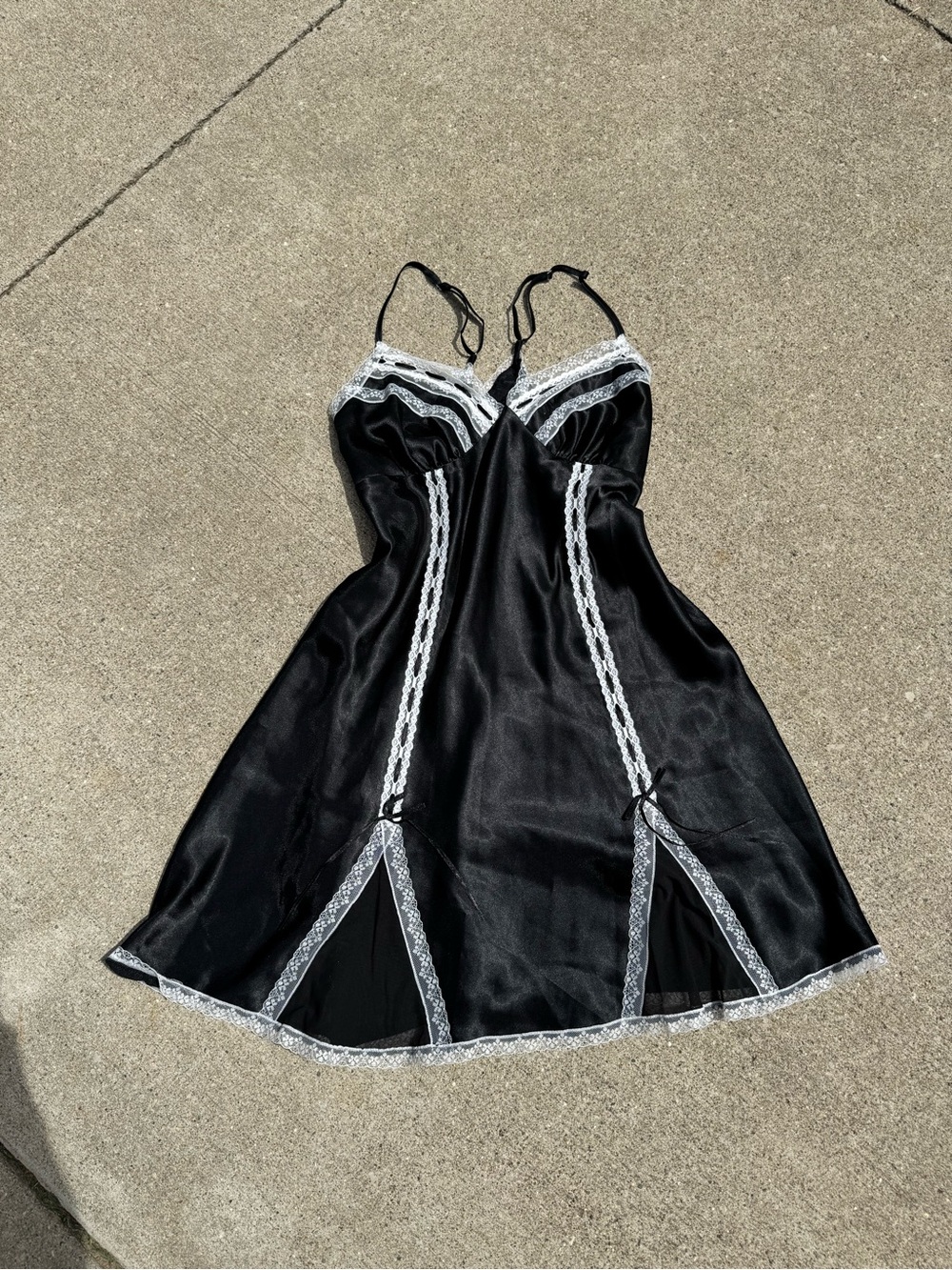 Morgan Taylor Black Satin Slip with White Lace Trim